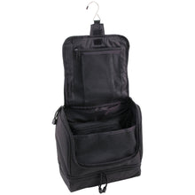 Load image into Gallery viewer, Opened main compartment with main mesh pouch and multiple smaller pouches - Hanging Shave Kit- Black