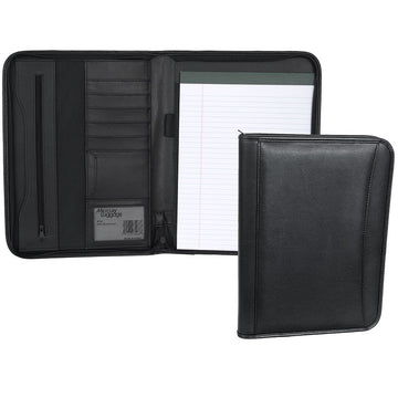 Zippered Padfolio- Black Simulated Leather – Mercury Tactical Gear